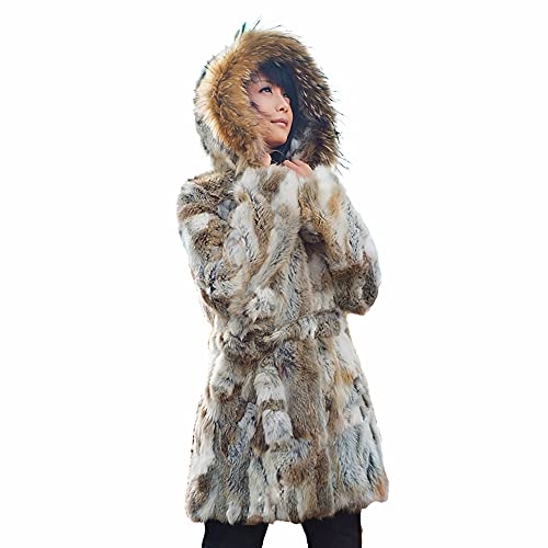 sakura様ご購入用　Rabbit Furs Coat◆リアルラビットファー Women's Genuine Rabbit Fur Coat with Raccoon Fur Trim Hooded